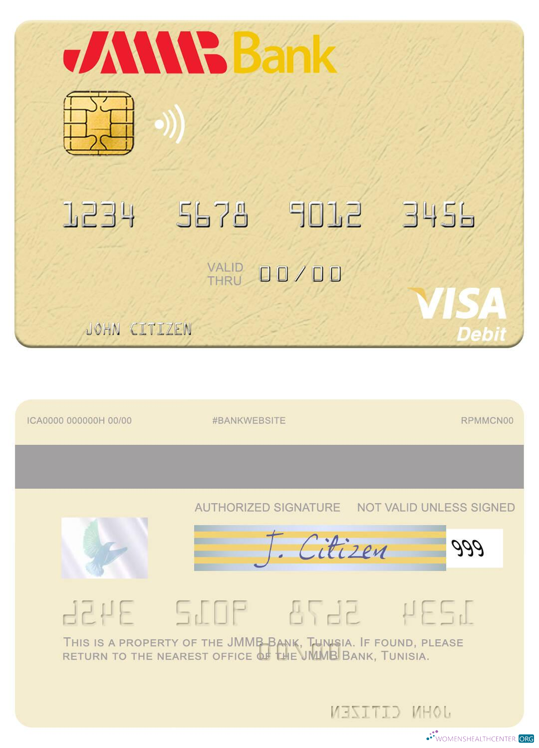 Download Tunisia JMMB Bank visa debit card Photoshop template